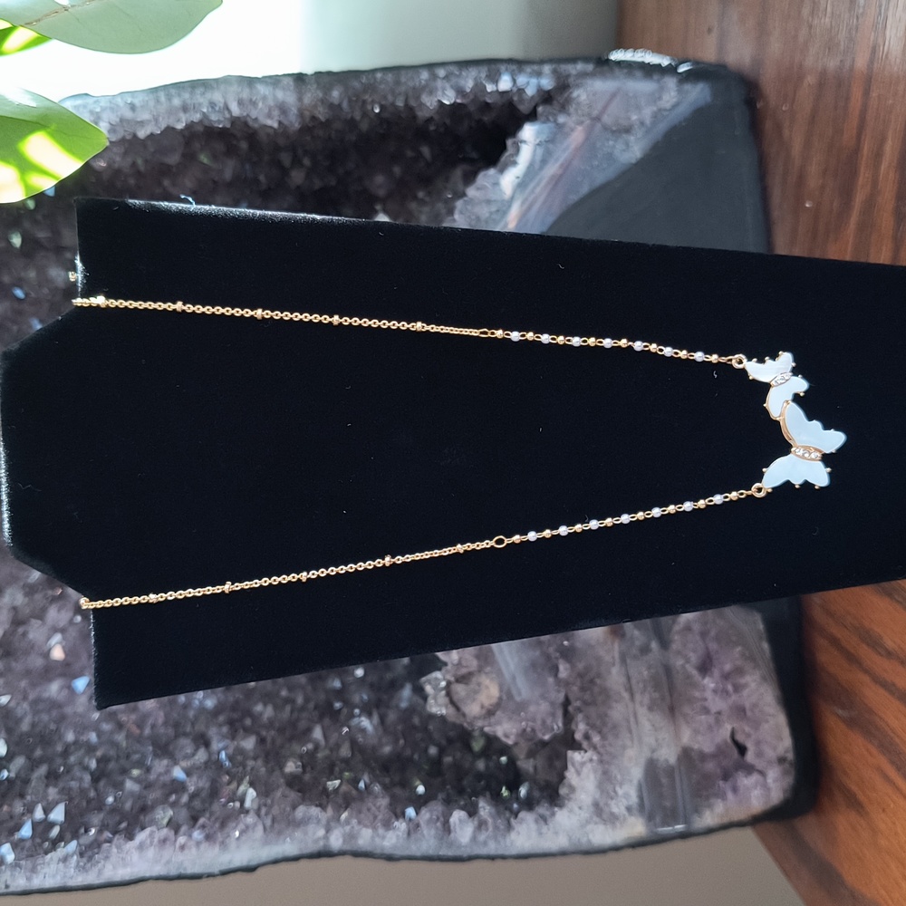 Lonna & Lilly gold tone pearlescent butterfly necklace NWT